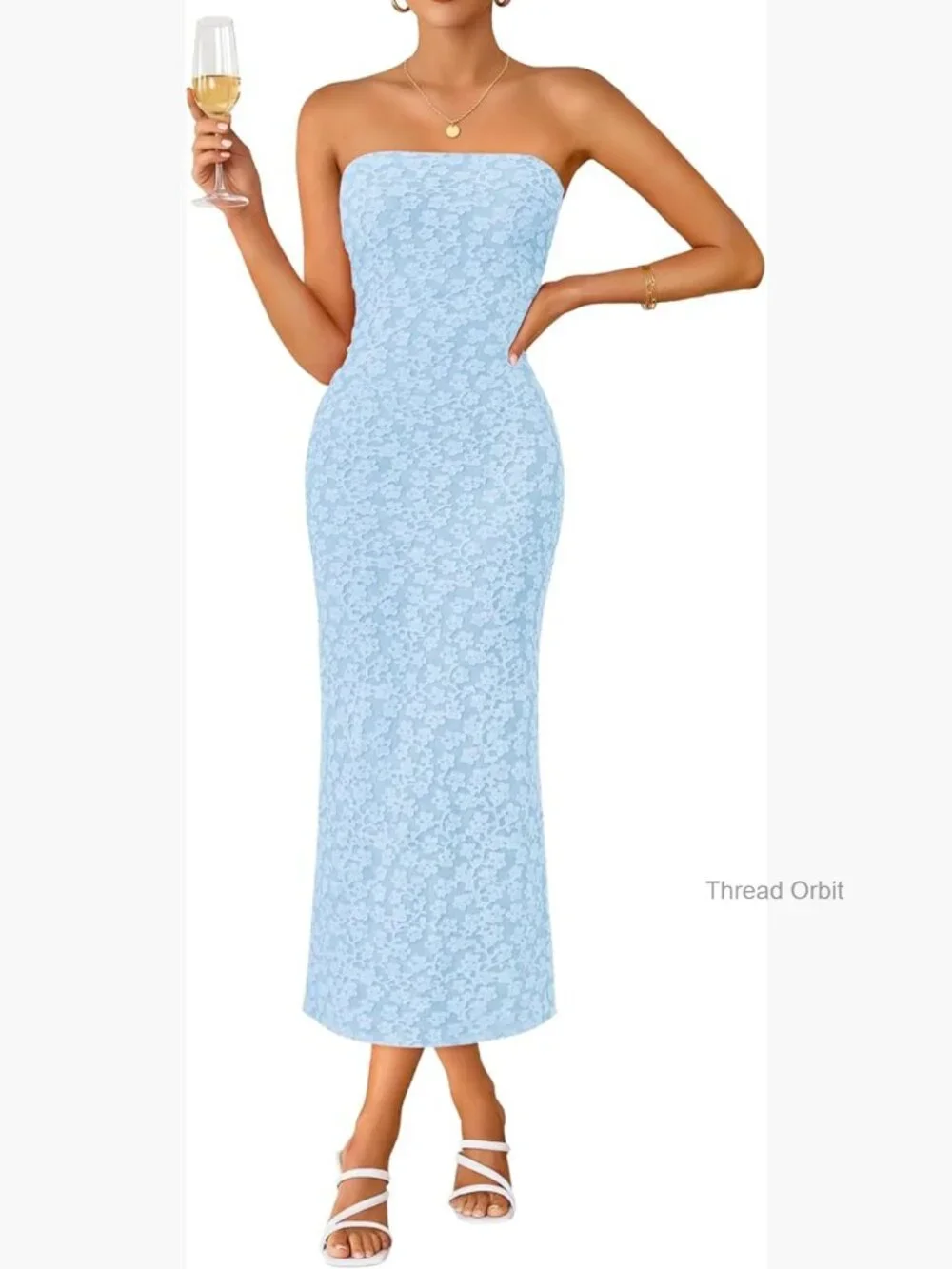Strapless Floral Bodycon Midi Dress Sleeveless Wedding Guest